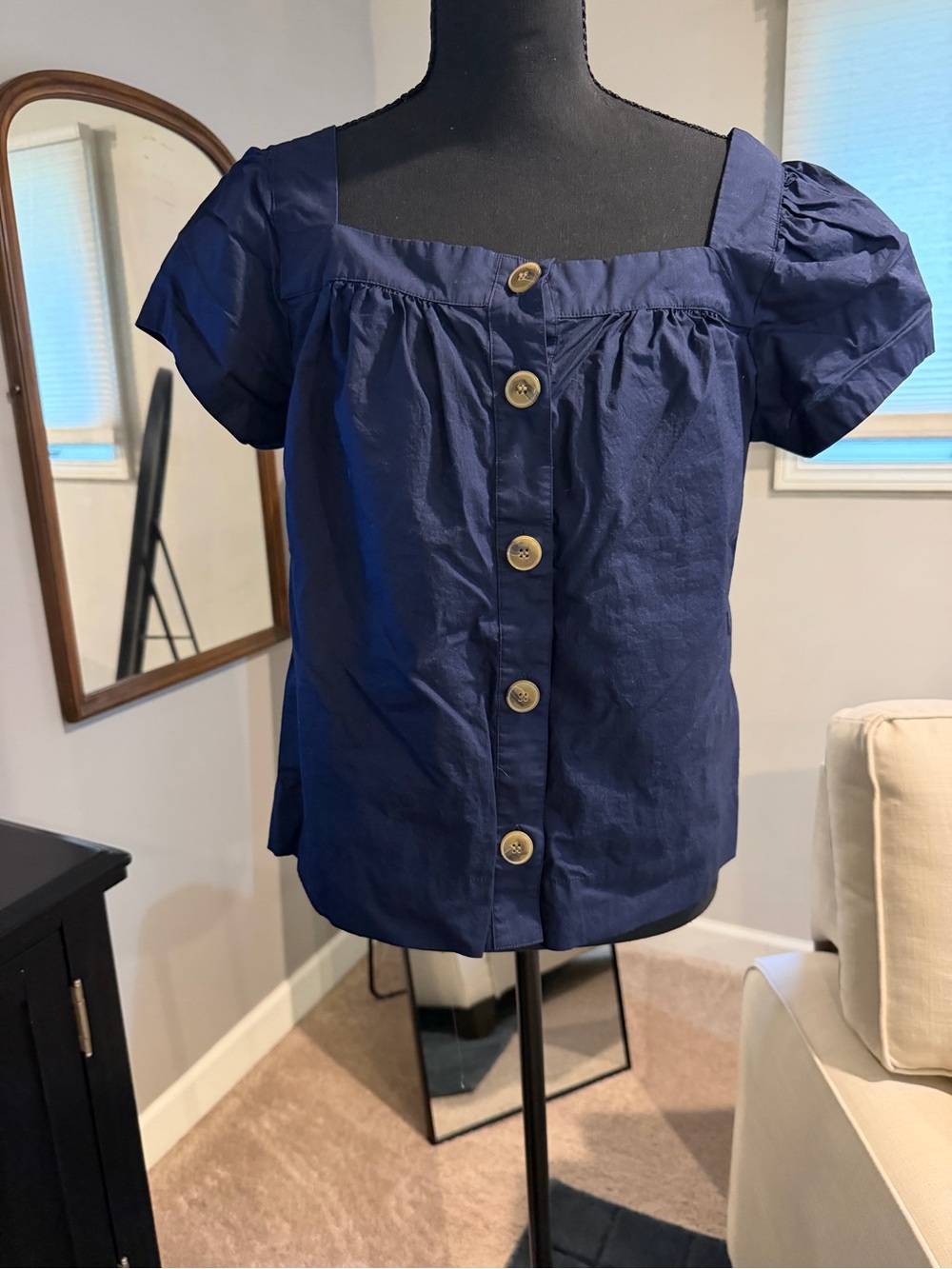 J. Crew Navy Square Neck Button-Front Girls' Top